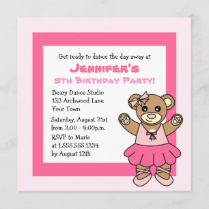 Invitation Fête à thème CuteBallet Teddy Bear