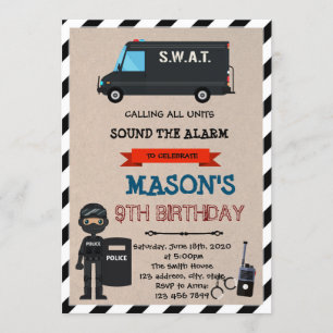 Invitation fête à thème d'anniversaire police SWAT