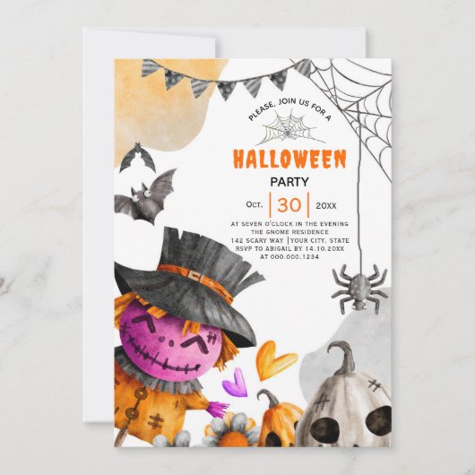 Invitation Fête à thème de l'épouvantail d'Halloween (Devant)