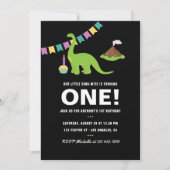 Invitation Fête à thème Dinosaure 1er Anniversaire noir et bl (Devant)