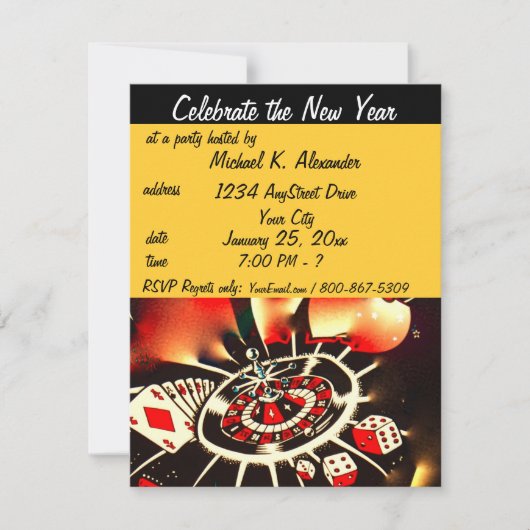 Invitation Fête à thème du Nouvel An du casino (Devant)