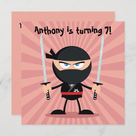 Invitation Fête à thème Enfants Ninja (Devant / Derrière)
