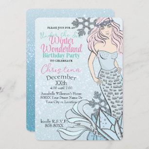 Invitation Fête à thème hiver de la princesse Mermaid congelé