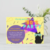 Invitation Fête à thème rétro années 80 sur mesure avec un ch (Debout devant)