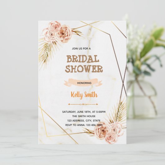 Invitation Fête à thème rose en marbre doré (Debout devant)