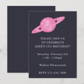 Invitation Fête à thème spatial sur la planète en bleu et ros (Devant / Derrière)