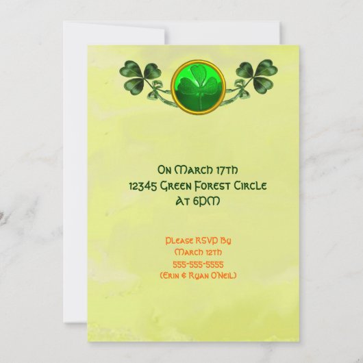 INVITATION FÊTE À THÈME ST.PATRICK POUR CHATS IRLANDAIS DE ST (Dos)