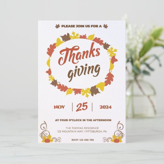 Invitation Fête abondante en Feuilles Citrouilles feuillus su (Debout devant)