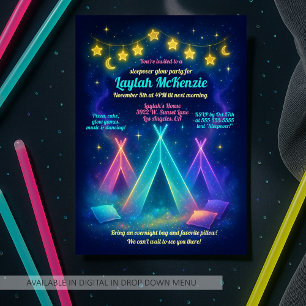 Invitation Fête Ado Fille Lésion Neon Teepee Fête de bois