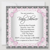 Invitation Fête adorable rose et grise pour bébé fille