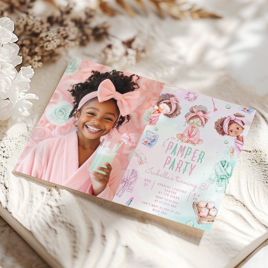 Invitation Fête African American Photo Pamper Anniversaire
