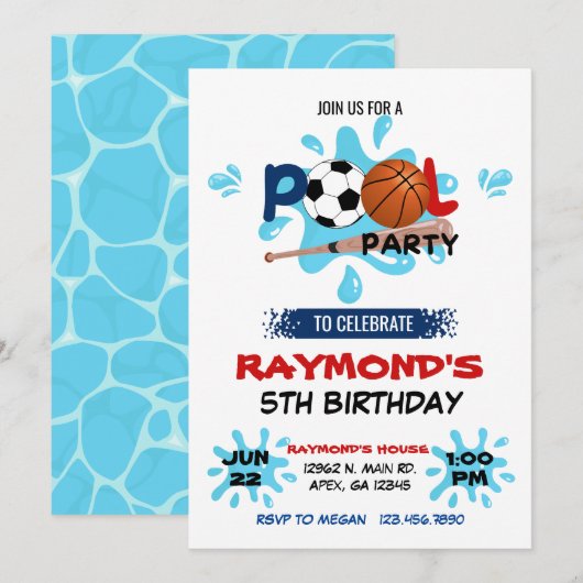 Invitation Fête All Star Sport Pool Anniversaire (Devant / Derrière)
