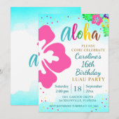 Invitation Fête Aloha Luau Anniversaire Tropical Hibiscus (Devant / Derrière)