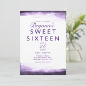 Invitation Fête Améthyste Moderne et Chic de 16 Ans au Plum (Debout devant)