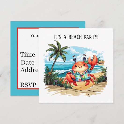 Invitation Fête amusante de crabe de plage (Devant / Derrière)