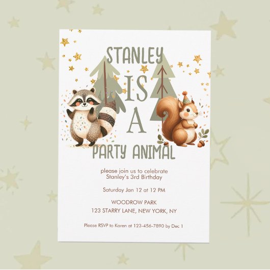 Invitation Fête Animale Fun Bois Anniversaire 