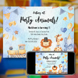 Invitation Fête Animaux en train Kid Jungle Fête d'anniversai<br><div class="desc">Ajoutez une touche spéciale au grand jour de votre petit garçon ou de votre petite fille avec cette invitation à la fête d'anniversaire sur le thème de la jungle. Il y a un lion avec un chapeau haut, une girafe avec une cravate arc, et un éléphant avec un casquette de...</div>