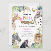 Invitation Fête Animaux Fille Safari Anniversaire Jungle Zoo (Devant)