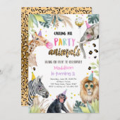 Invitation Fête Animaux Fille Safari Anniversaire Leopard Zoo (Devant / Derrière)