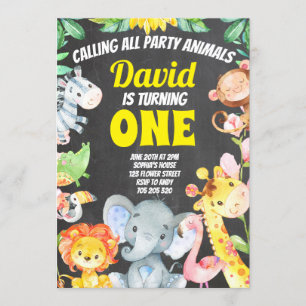 Invitation Fête Animaux Garçons Jour anniversaire Safari Chal