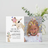 Invitation Fête Animaux Giraffe Photo Anniversaire (Debout devant)