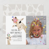 Invitation Fête Animaux Giraffe Photo Anniversaire (Devant / Derrière)