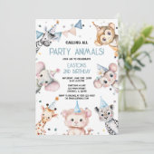 Invitation Fête animaux mignonette safari garçon fête d'anniv (Debout devant)