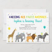 Invitation Fête Animaux Safari Jungle Anniversaire (Devant)
