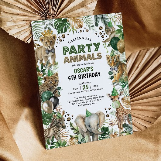 Invitation Fête Animaux Wild Jungle Safari Garçon 1er anniver