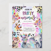 Invitation Fête Animaux Wild Safari Rose Fille Anniversaire (Devant)