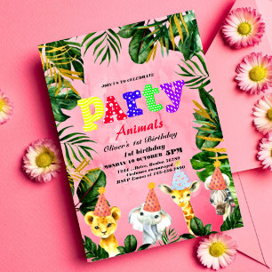 Invitation Fête Animaux Wild Safari Rose Fille Anniversaire