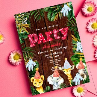 Invitation Fête Animaux Wild Safari Rose Fille Anniversaire