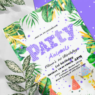 Invitation Fête Animaux Wild Safari Rose Fille Anniversaire