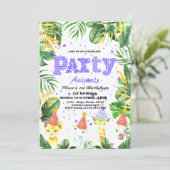 Invitation Fête Animaux Wild Safari Rose Fille Anniversaire (Debout devant)