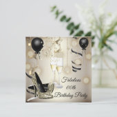 Invitation Fête Anniversaire beige or haute talons champagne (Debout devant)