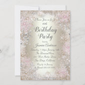 Invitation Fête Anniversaire Beige or Pink Winter Wonderland (Devant)