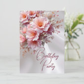 Invitation Fête Anniversaire Blush Rose Lilac Fleurs Soie Bla (Debout devant)