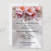 Invitation Fête Anniversaire Blush Rose Lilac Fleurs Soie Bla (Dos)