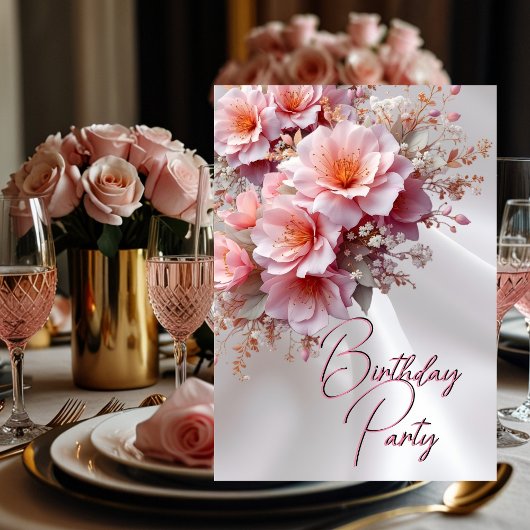 Invitation Fête Anniversaire Blush Rose Lilac Fleurs Soie Bla