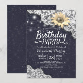 Invitation Fête Anniversaire Chic dentelle Tournesols Chaînes (Devant / Derrière)