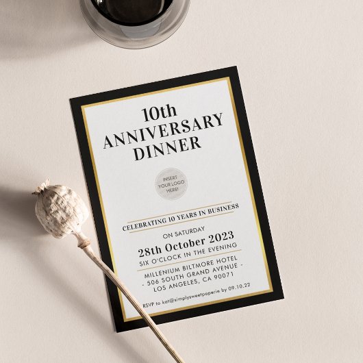 Invitation FÊTE ANNIVERSAIRE D'AFFAIRES OR noir moderne