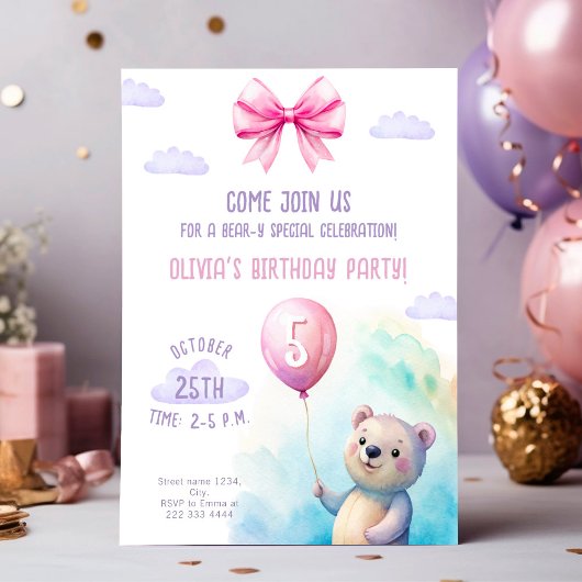 Invitation Fête Anniversaire de enfant à thème d'ours
