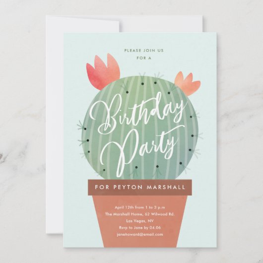 Invitation Fête Anniversaire de enfant de Cactus moderne (Devant)