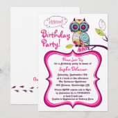 Invitation Fête Anniversaire de enfant de Chouette florale ré (Devant / Derrière)