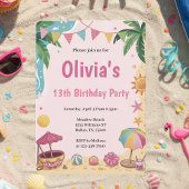 Invitation Fête Anniversaire de enfant de Pink Girls Beach Pa
