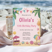Invitation Fête Anniversaire de enfant de Pink Girls Beach Pa