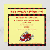 Invitation Fête Anniversaire de enfant des pompiers (Devant / Derrière)