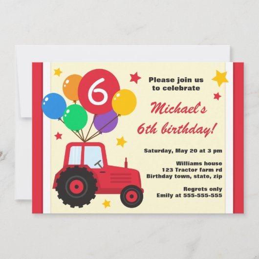 Invitation Fête anniversaire de enfant du tracteur de ferme a (Devant)