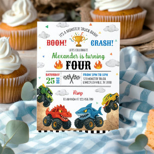 Invitation Fête Anniversaire de enfant Monster Truck