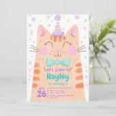 Invitation Fête Anniversaire de enfant Pawty Cute Kitty Cat F (Debout devant)
